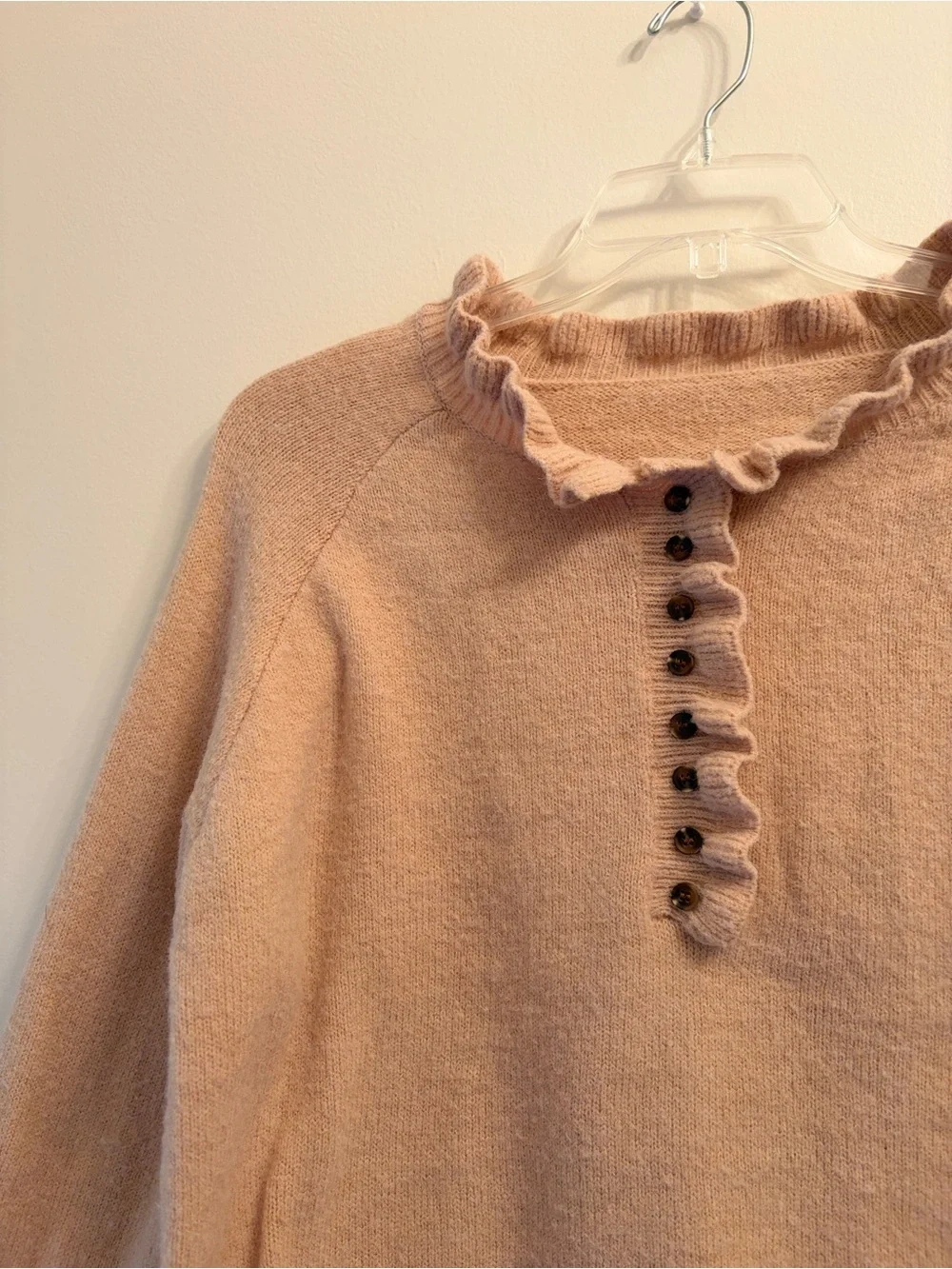 Ruffled Henley Sweater in Taupe - Picture 2 of 6